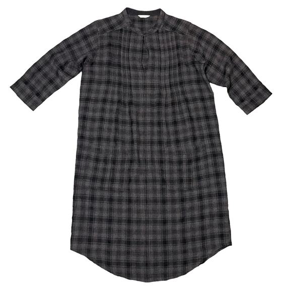 Poetry Plaid Wool Blend Shirt Dress Pleated Front Keyhole Gray Black - US Size 6 - Picture 1 of 8
